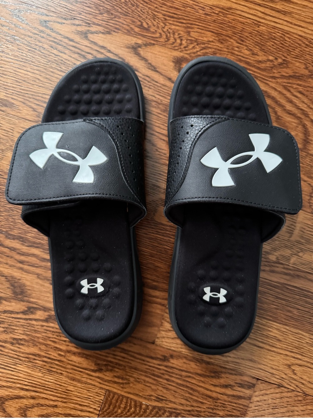 Under Armour Black Slide Sandals with White Logo Accent (fit like 7.5)